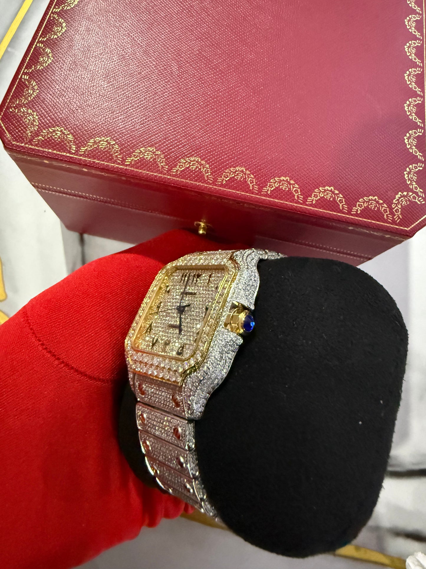 Reloj Santos de CARTIER Bitono Full Ice Large con Numeros Arabes