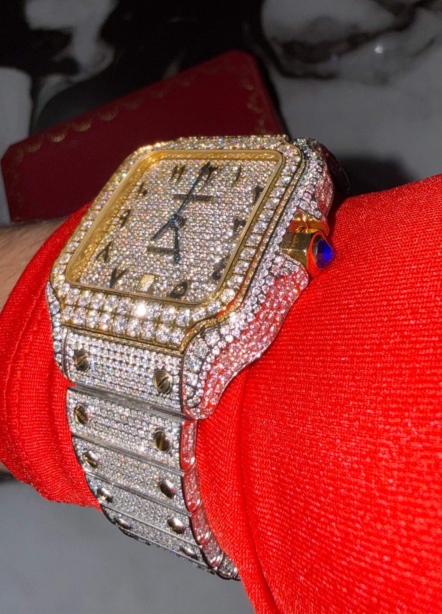 Reloj Santos de CARTIER Bitono Full Ice Large con Numeros Arabes