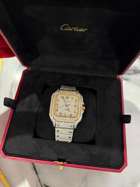Reloj Santos de CARTIER Bitono Full Ice Large con Numeros Arabes