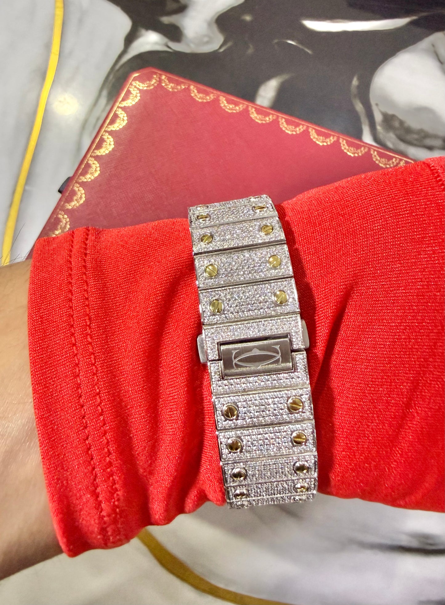 Reloj Santos de CARTIER Bitono Full Ice Large con Numeros Arabes