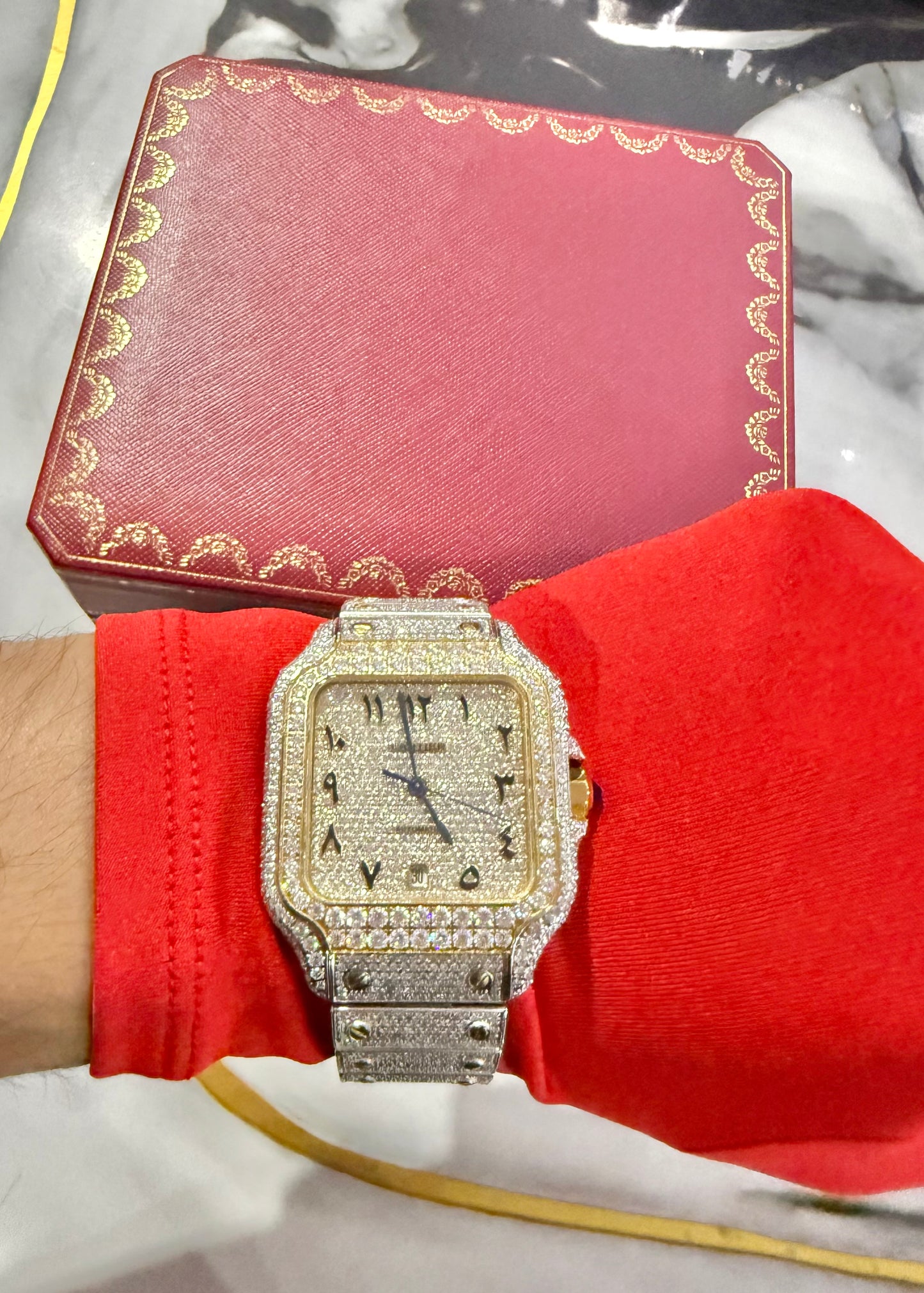 Reloj Santos de CARTIER Bitono Full Ice Large con Numeros Arabes