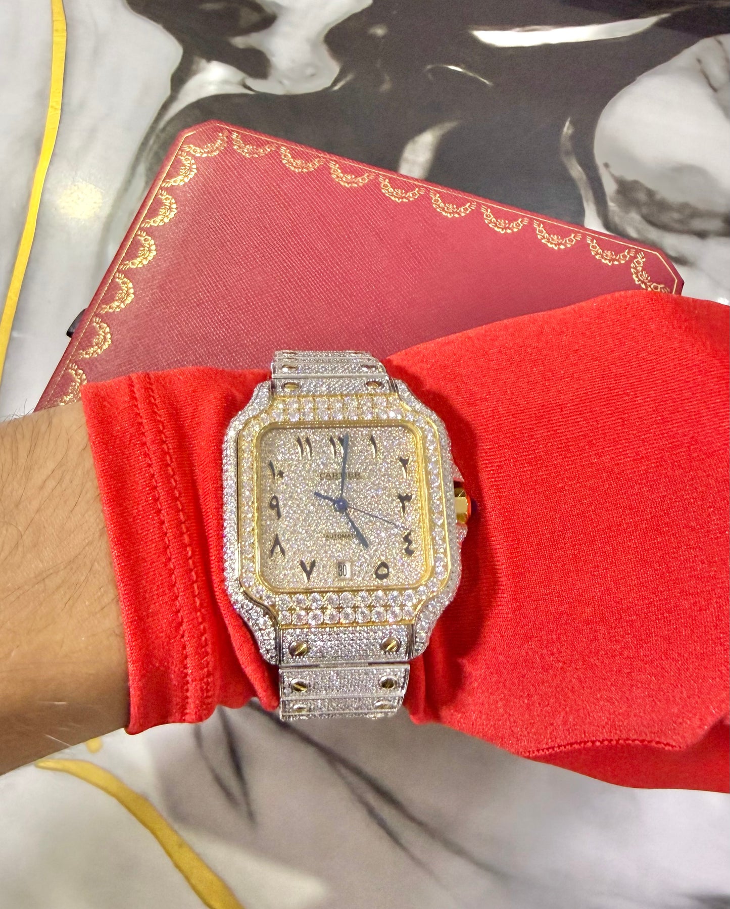 Reloj Santos de CARTIER Bitono Full Ice Large con Numeros Arabes