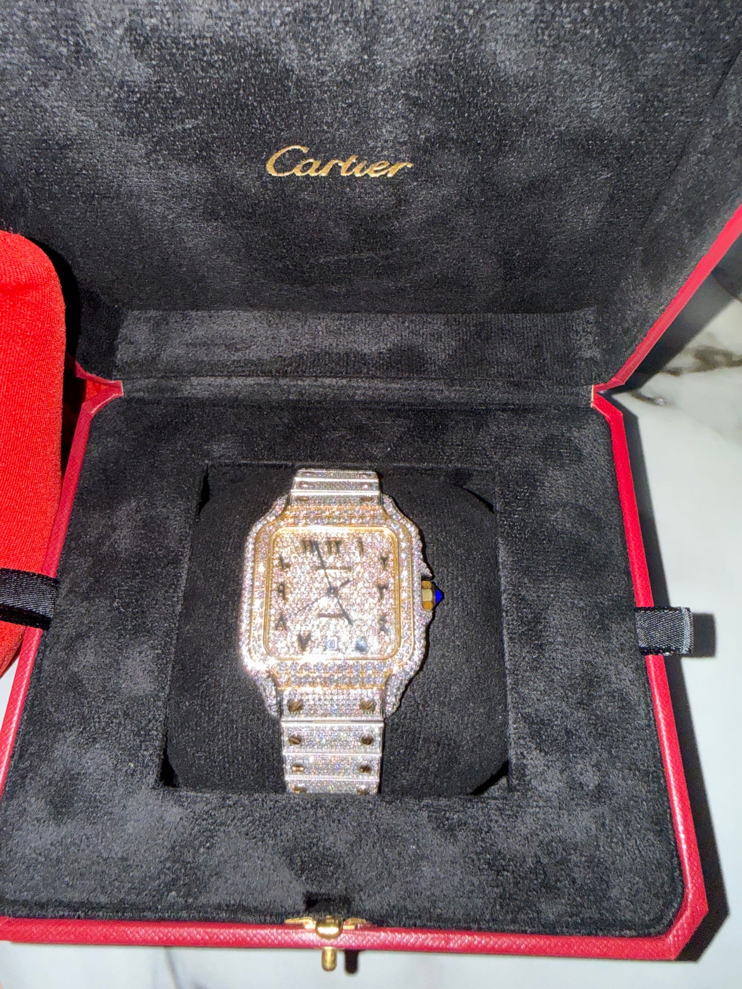 Reloj Santos de CARTIER Bitono Full Ice Large con Numeros Arabes