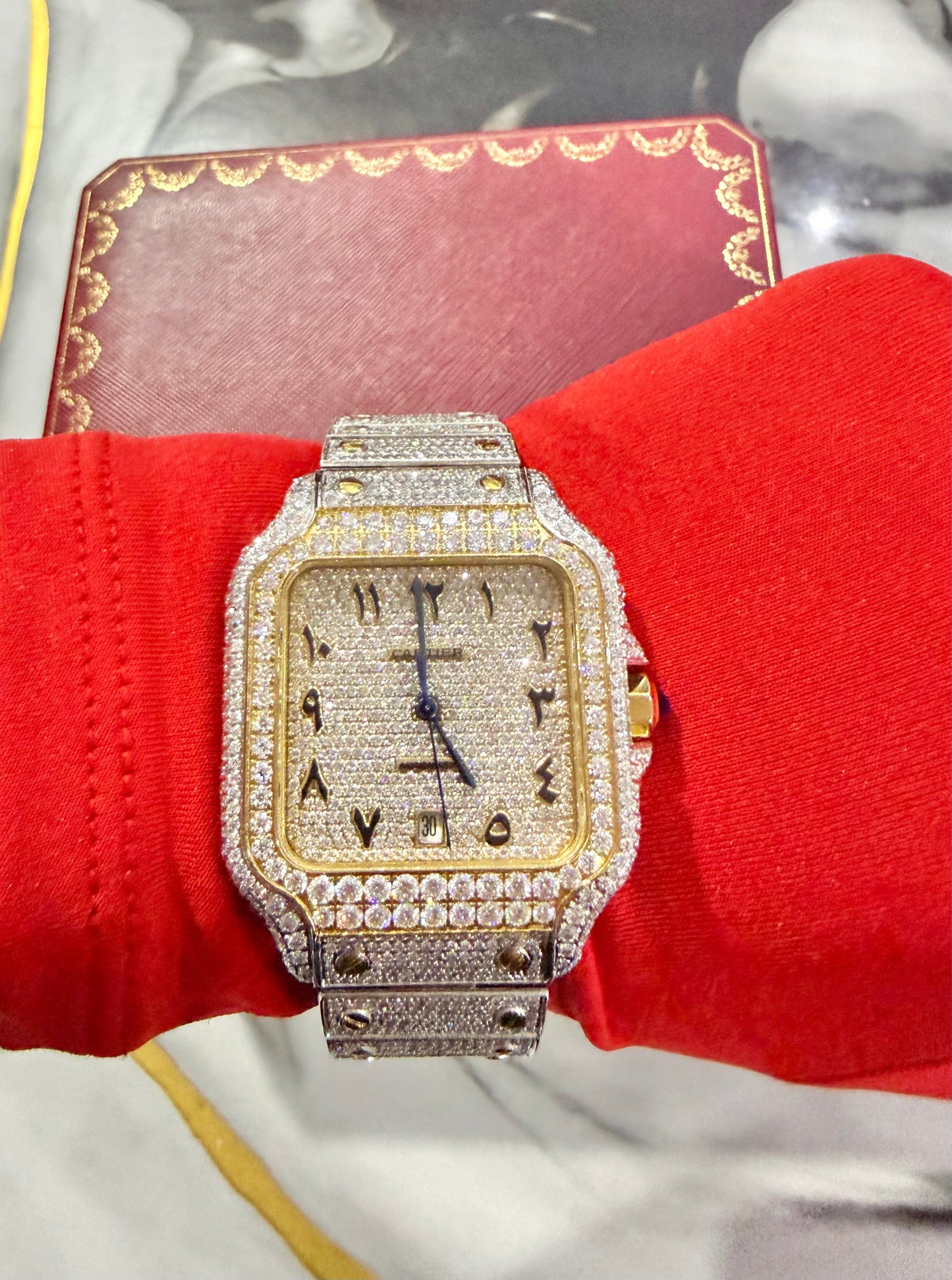 Reloj Santos de CARTIER Bitono Full Ice Large con Numeros Arabes