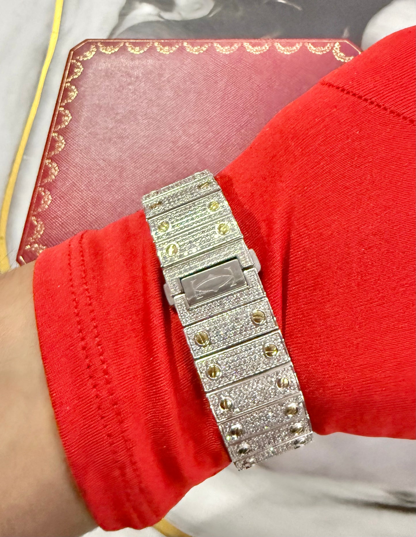 Reloj Santos de CARTIER Bitono Full Ice Large con Numeros Arabes