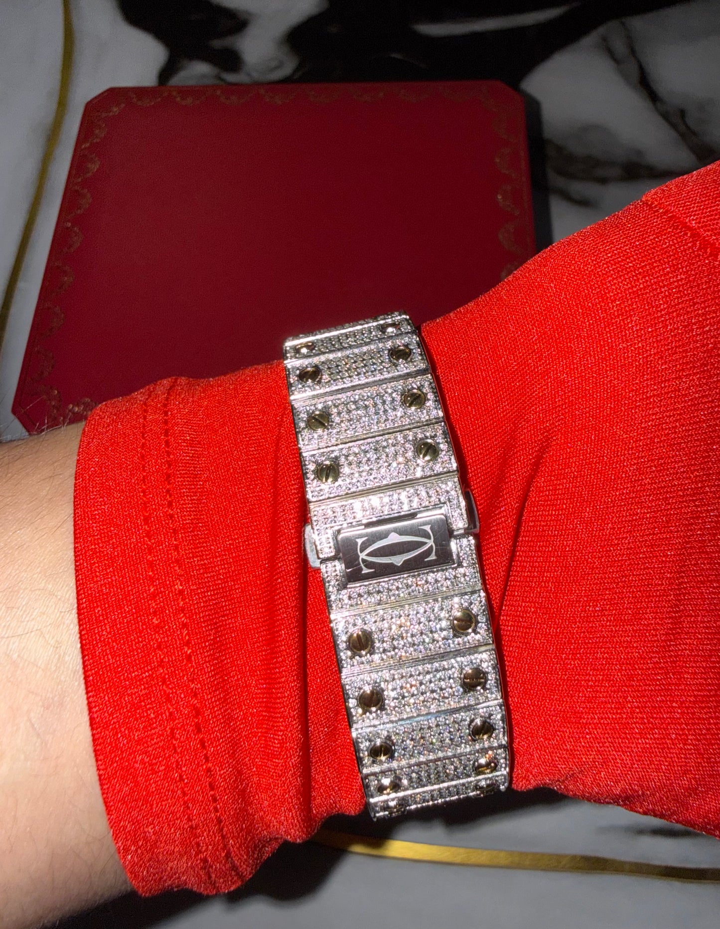 Reloj Santos de CARTIER Bitono Full Ice Large con Numeros Arabes