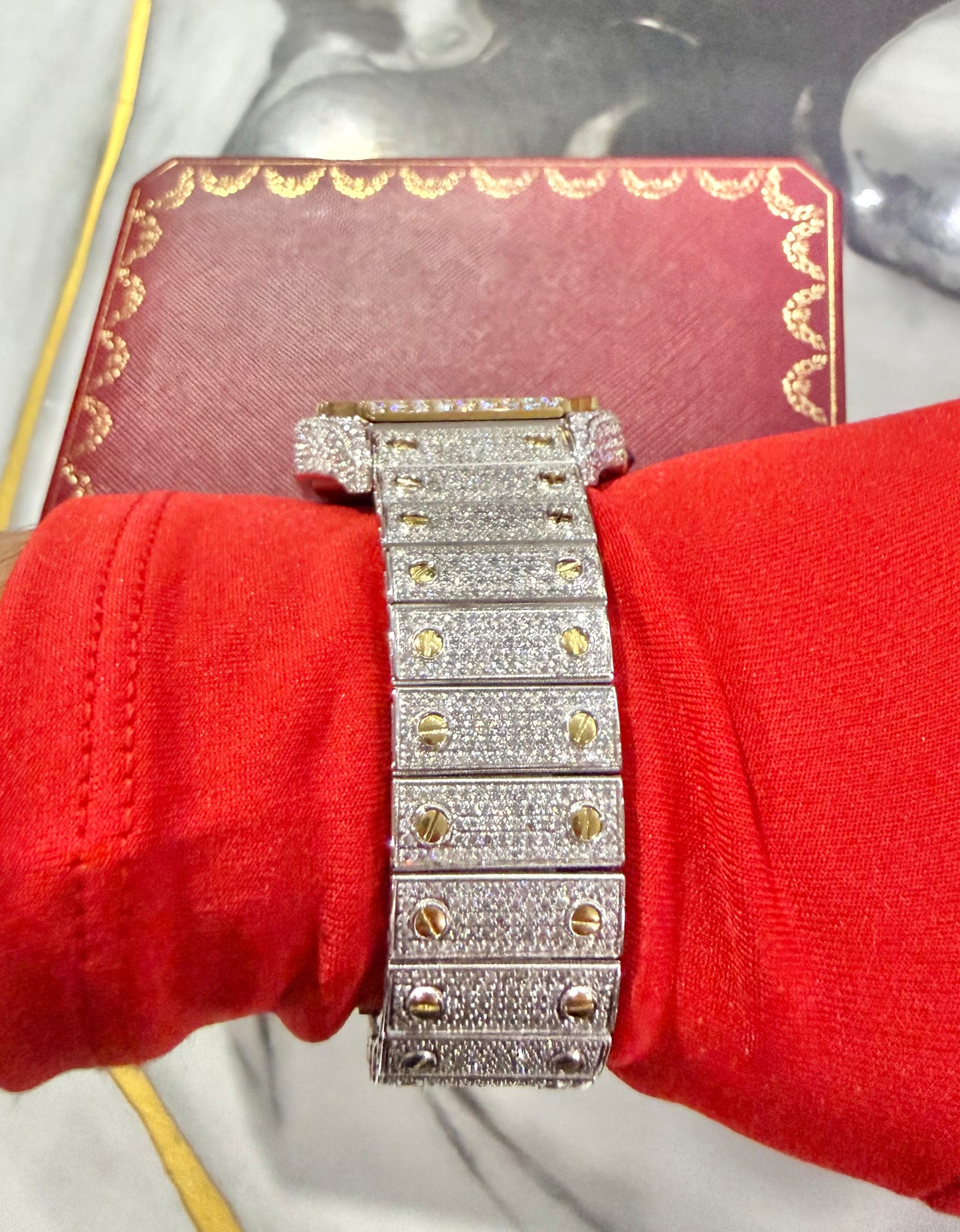 Reloj Santos de CARTIER Bitono Full Ice Large con Numeros Arabes