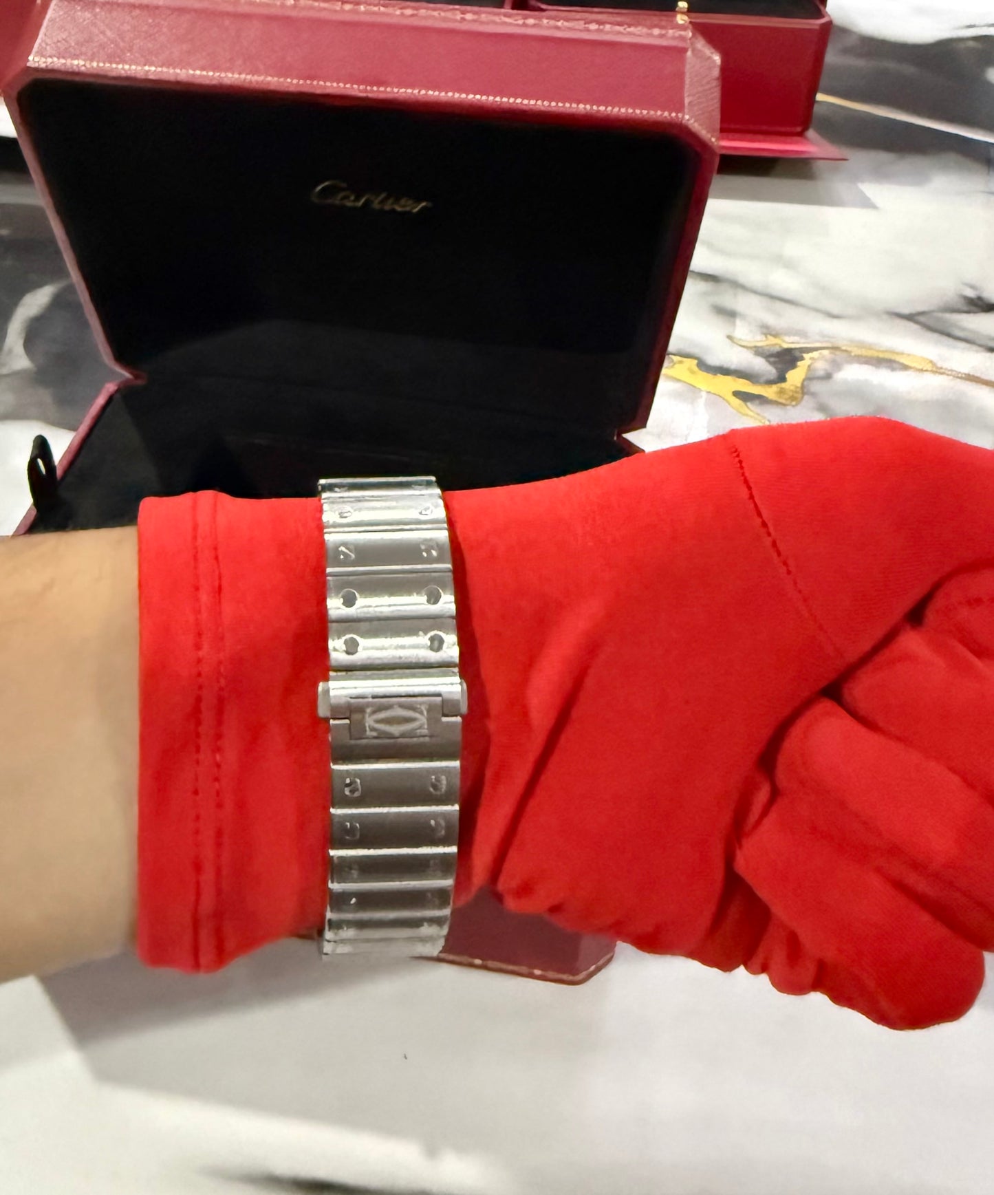 Reloj Santos De Cartier Large Esfera con Diamantes de laboratorio Moissanitas