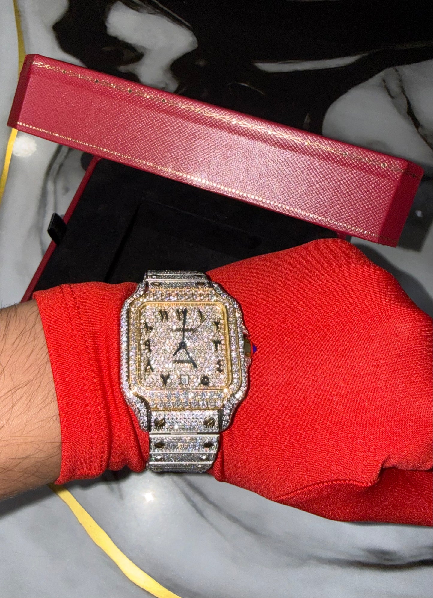 Reloj Santos de CARTIER Bitono Full Ice Large con Numeros Arabes