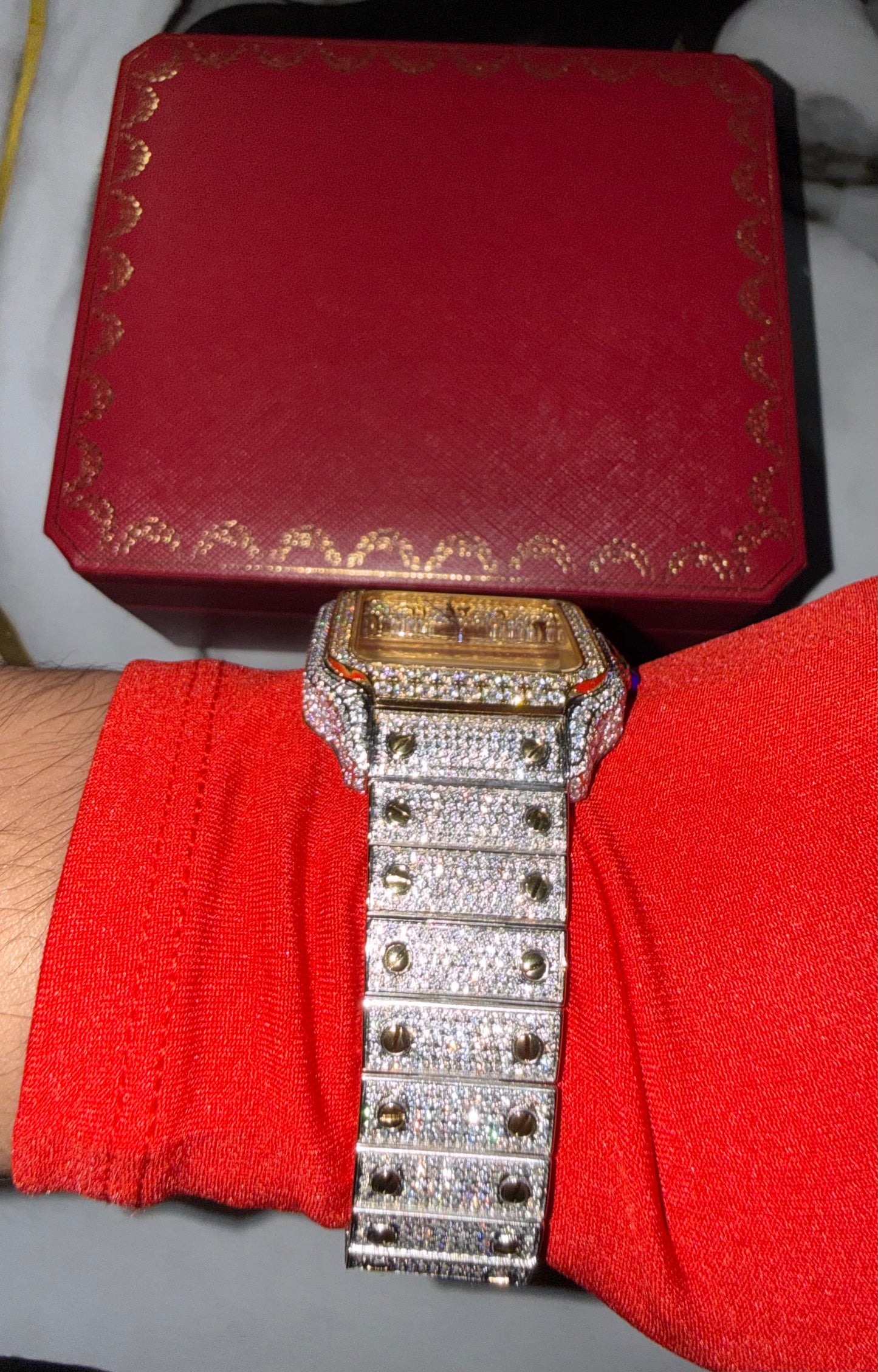 Reloj Santos de CARTIER Bitono Full Ice Large con Numeros Arabes